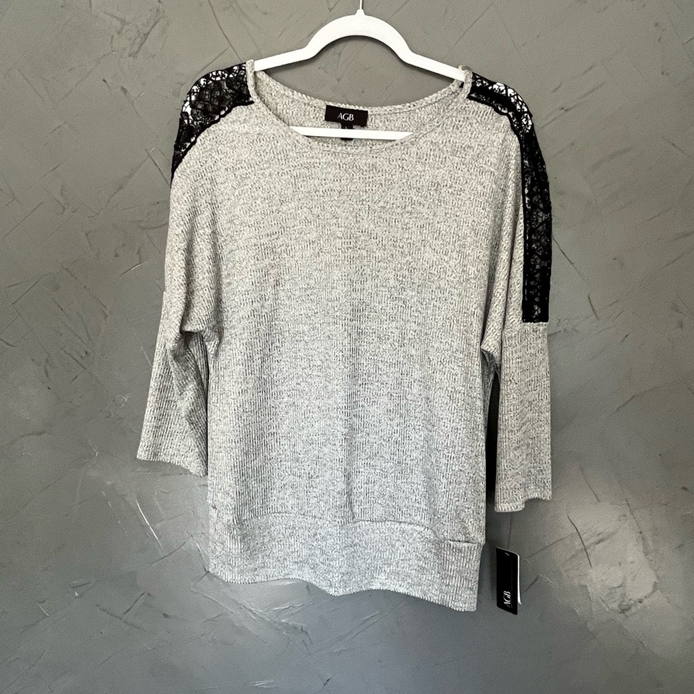 AGB Gray Sweatshirt with Black Lace Shoulders